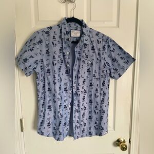Free Planet blue tropical print short sleeve button down shirt